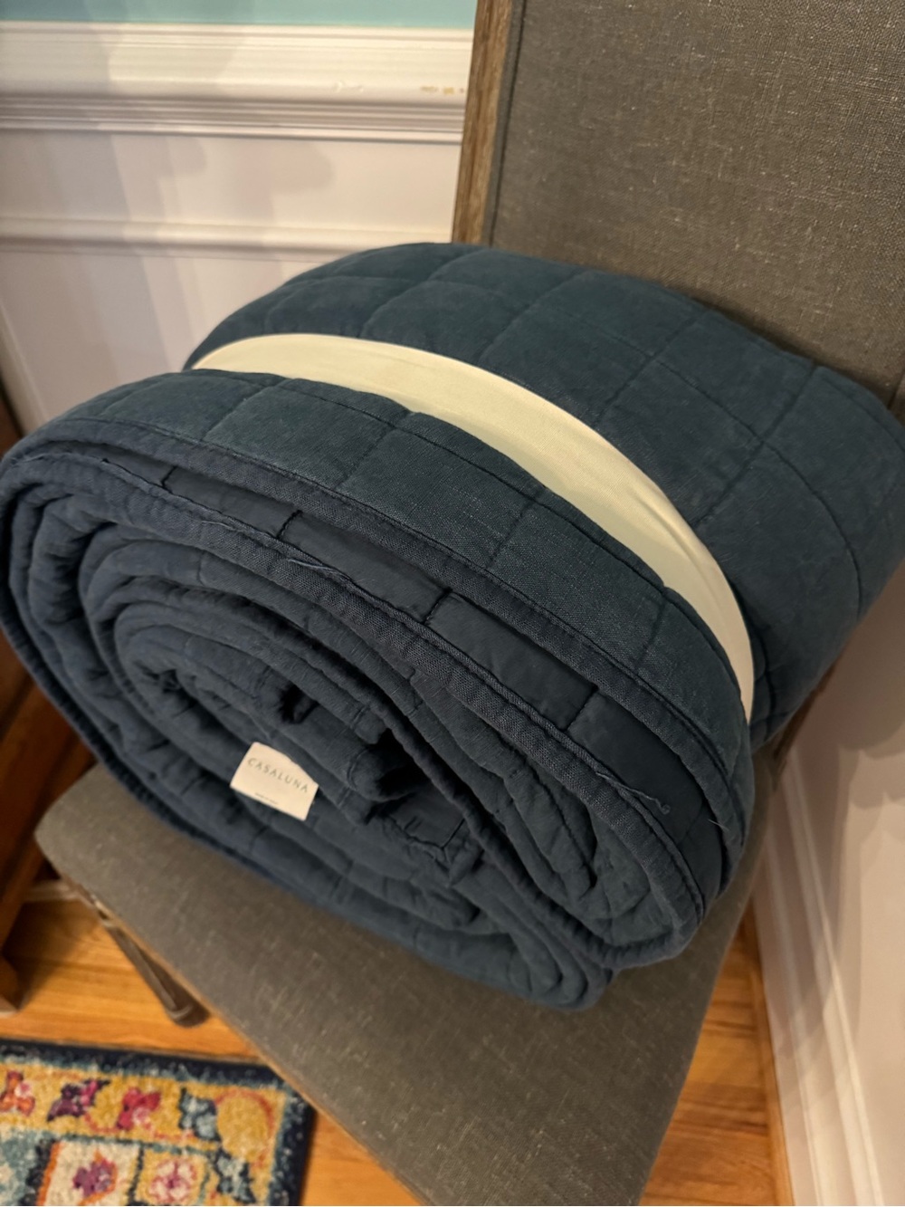 NWT, Casaluna, King, Heavyweight Linen Blend Quilt, Dark Mineral Blue - Picture 5 of 7